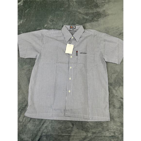 Men’s Quiksilver Medium Blue/White Striped Short-Sleeve Shirt NWT - Picture 1 of 11